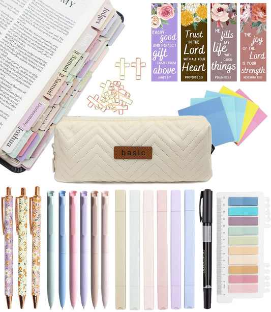 PartyGalore Bible Study Supplies Journaling Kit with Tabs and Highlighter, Pen Case, Bookmark, Bible Annotation kit, Bible Study Group Essentials Accessories for Women Students Christian Gifts