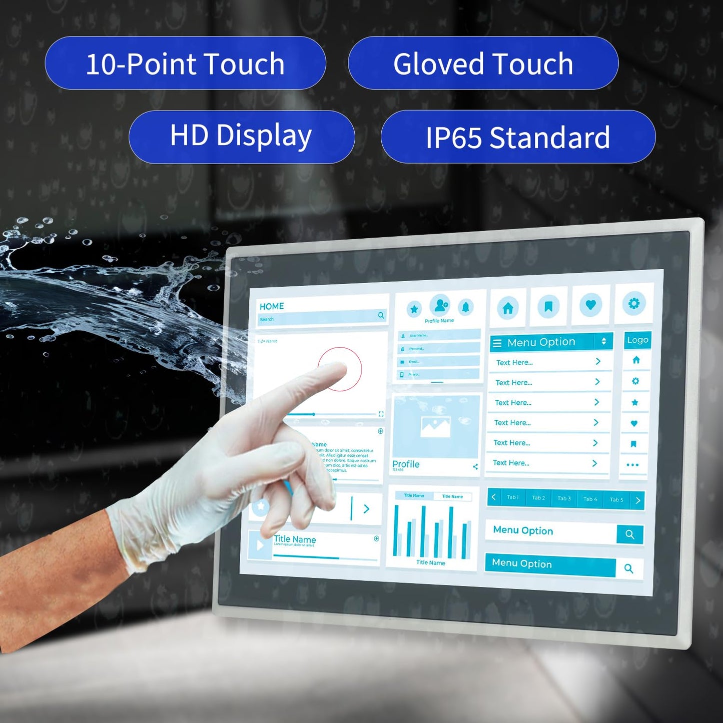 TouchWo 15.6 inch Industrial Embedded Touchscreen Monitor, Capacitive Multi-Touch Screen Industrial Front IP65 Monitor Built-in Speakers, HD-MI in, USB, VGA, 16:9 1920x1080 Display