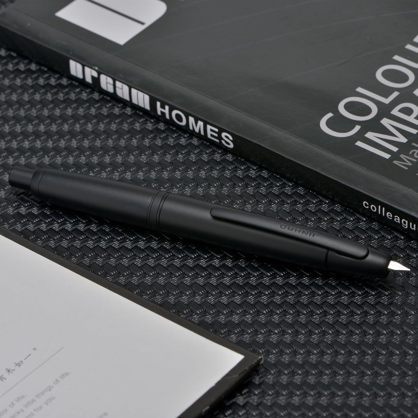 Jinhao 10 Press Fountain Pen with Box, Matte Black Retractable Extra Fine Nib with Ink Converter Set (Clip Version)