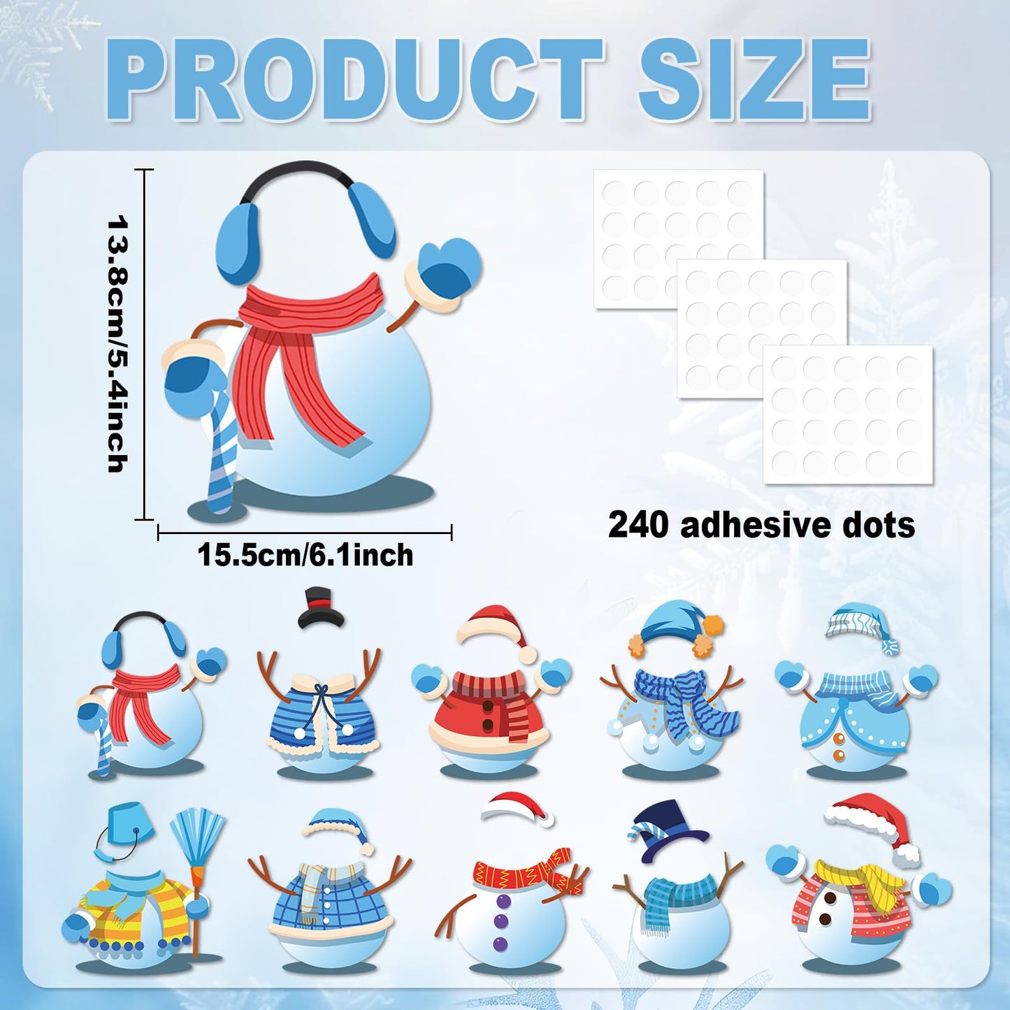 60pcs Winter Theme DIY Cutouts Snowman Bulletin Board Decoration Set Christmas Snowman with Hat Paper Cut-Outs Decor for Winter Holiday DIY Photo Craft Xmas Party School Classroom Wall Door Supplies