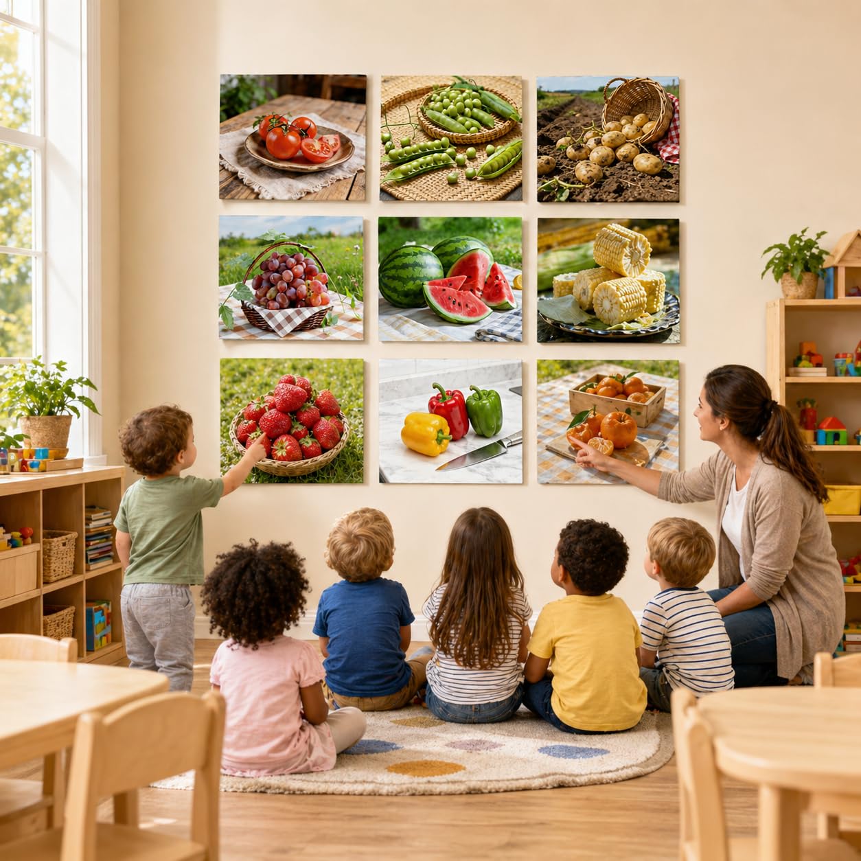 Quorivexa 15 Pcs Diversity Posters for Classroom Preschool Educational Learning Real Pictures for Daycare Home Multicultural Awareness(Fruit and Vegetable Posters Style)