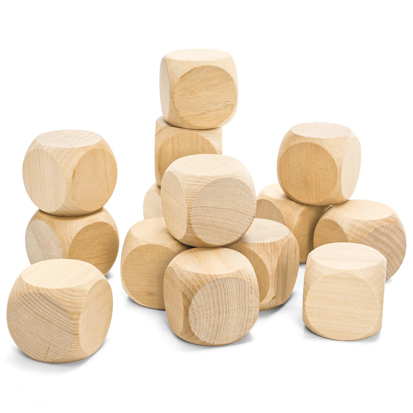ZEAYEA 20 Pcs Blank Wooden Dice, 2 inch Unfinished Square Blocks, Blank 6 Sided Wood Cubes with Rounded Corners for Building Blocks, DIY Craft Projects, Party Supplies