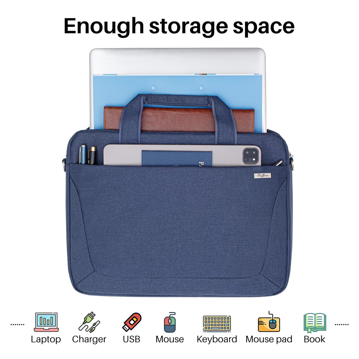 BAFFINA Laptop Shoulder Bag 15.6 16 Inch Business Gifts for Men Women,Laptop Briefcase for 14“ 15” 16“ MacBook/Notebook Hp Dell Asus,Waterproof Computer Carrying Case Messenger Bag with Strap,Blue