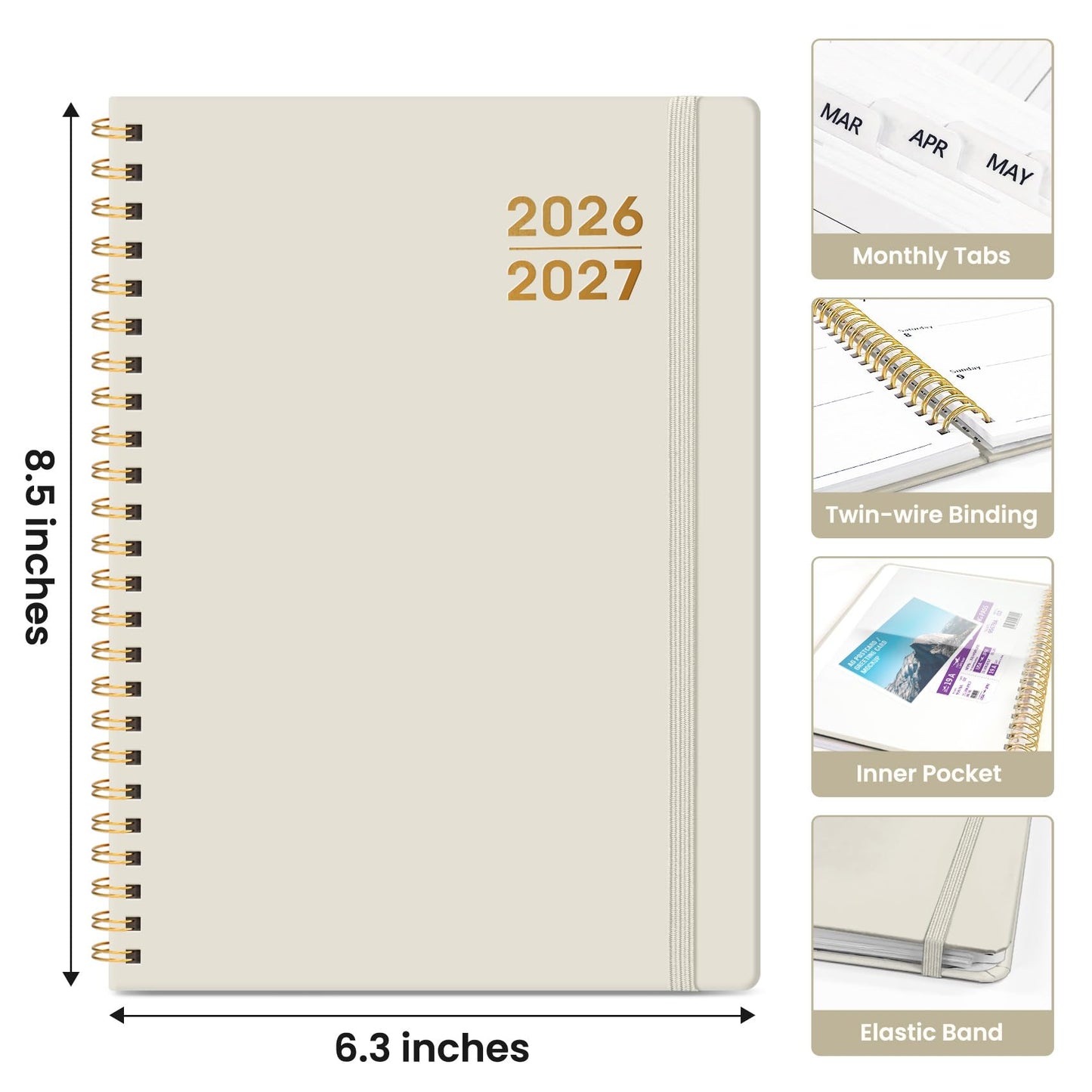 Planner 2026-2027 for Women & Men, Academic Monthly and Weekly Calendar Planner, Jul 2026 - Jun 2027, A5 (6.3" x 8.5"), Teacher Student Planning Book with Tabs, Ideal for Office School Supplies - Beige