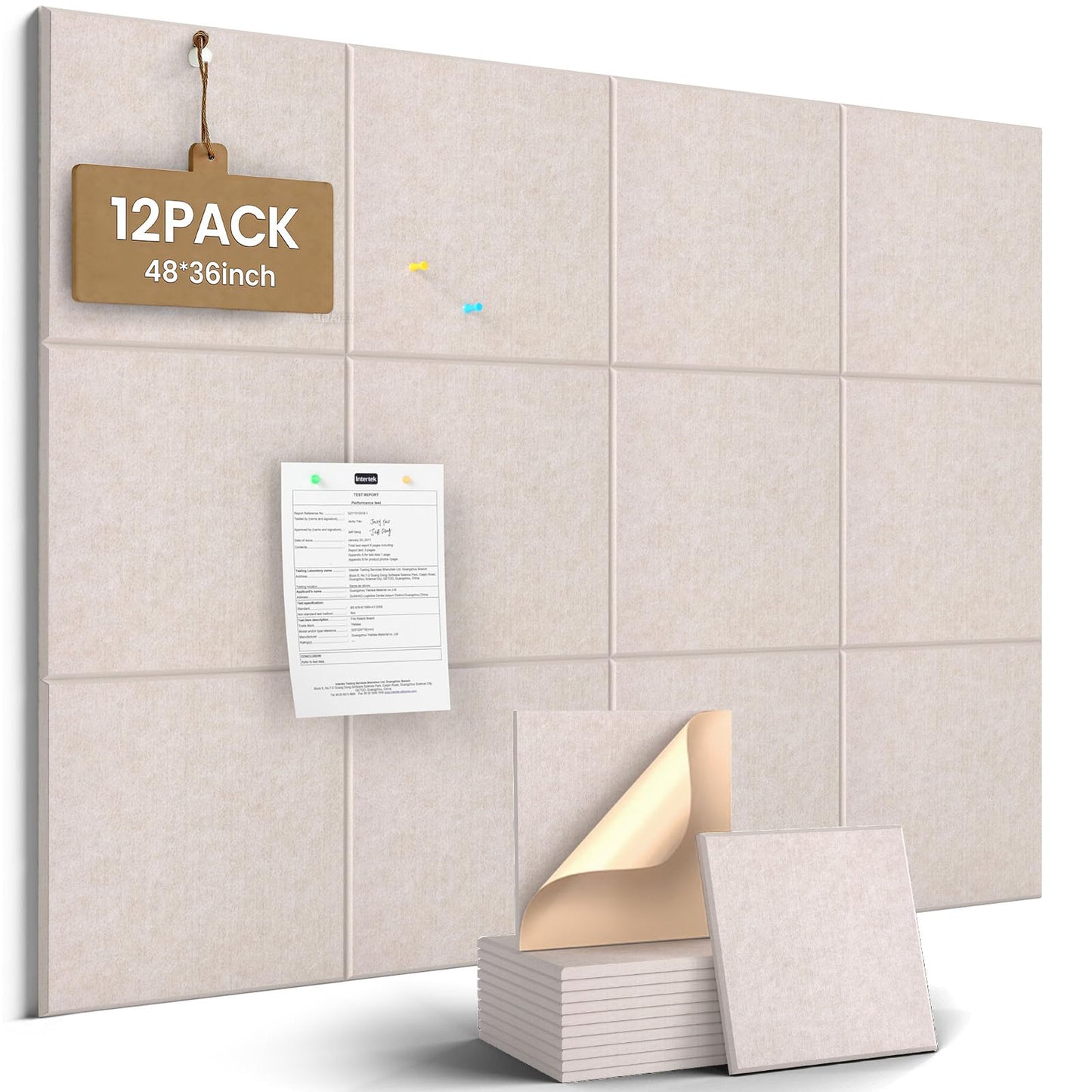 JBER Large Felt Bulletin Board 48"x36" - 12 Pack Felt Wall Tiles, Cork Board Alternative to Use in Office & Home Decor, Classroom Decor, Vision Board to Display Your Photos(Light Camel)