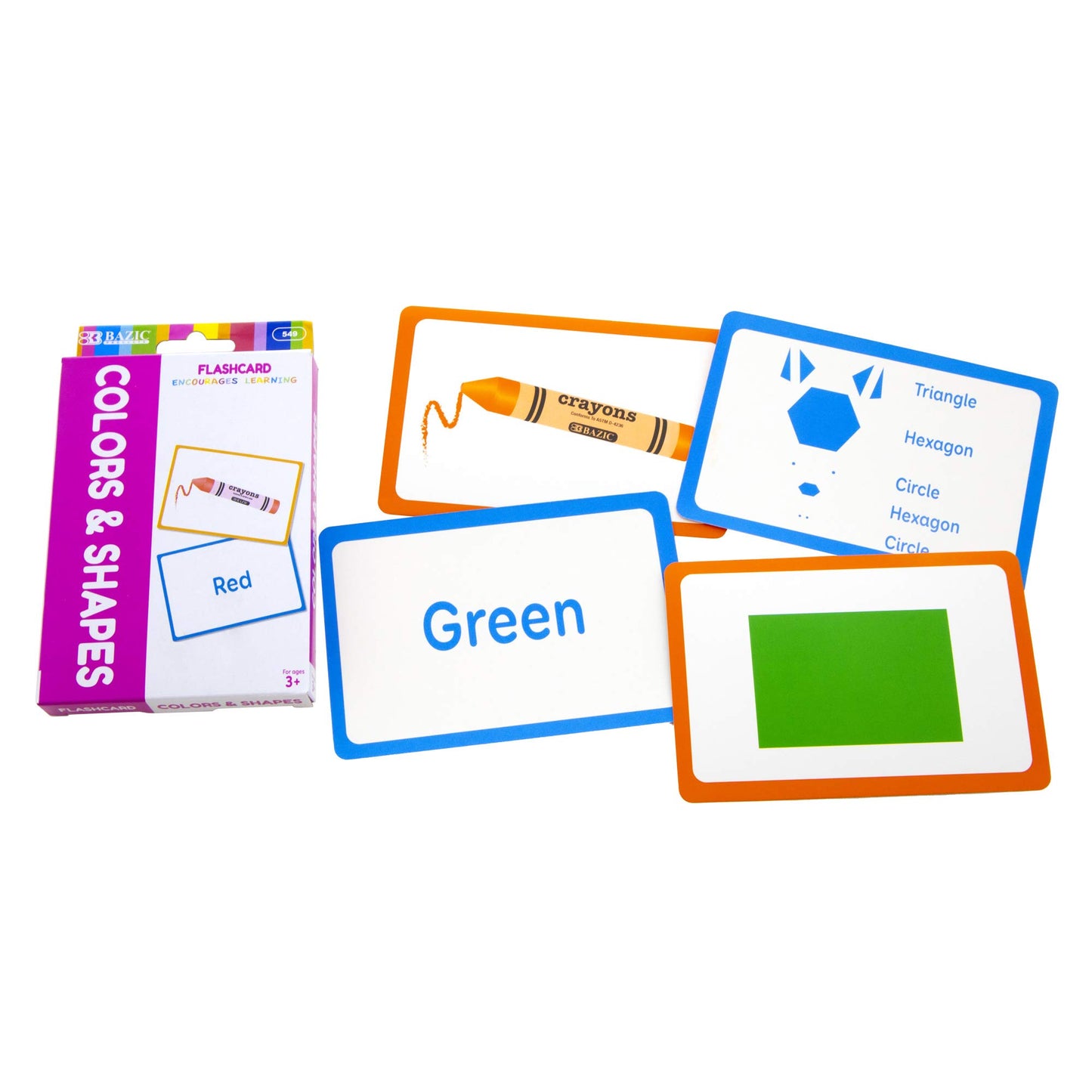 BAZIC Products Colors and Shapes Flash Cards, 36 Cards, Ages 3+, Case of 72