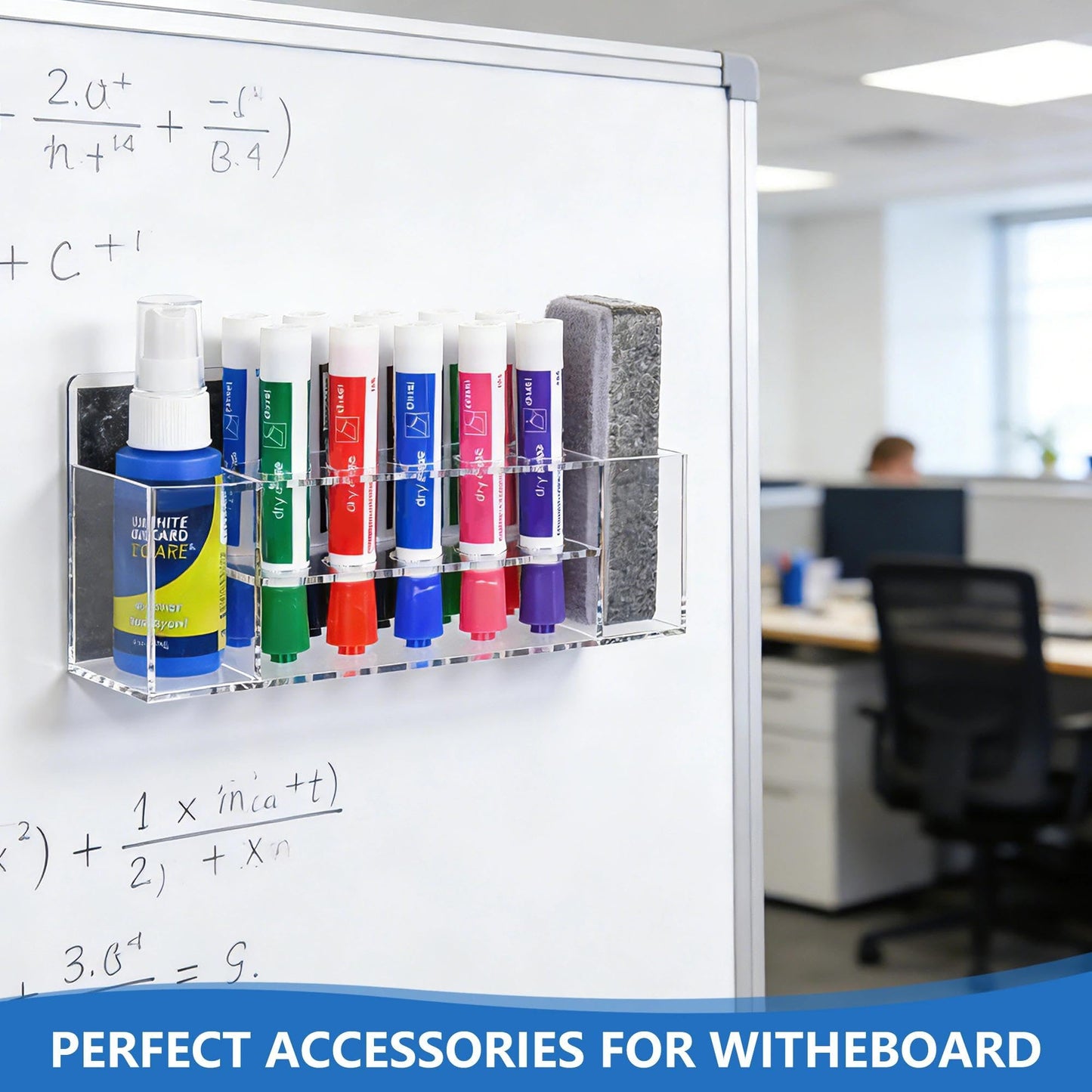 VieFantaisie Acrylic Magnetic Dry Erase Marker Holder, 10 Slots Clear Magnetic Marker Pen Holder, Magnet Storage for Whiteboard, Desk Locker Organizer Accessories, Office, Classroom, Home
