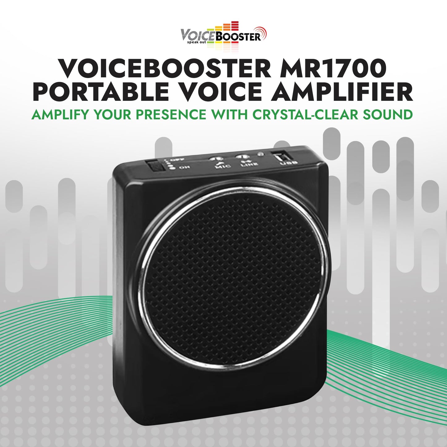 Voicebooster Portable Voice Amplifier for Teachers - 12W Rechargeable Portable Speaker with Microphone Headset for Classroom, Tour Guide, Public Speaking, Built-in MP3 Player & FM Radio - Black MR1700