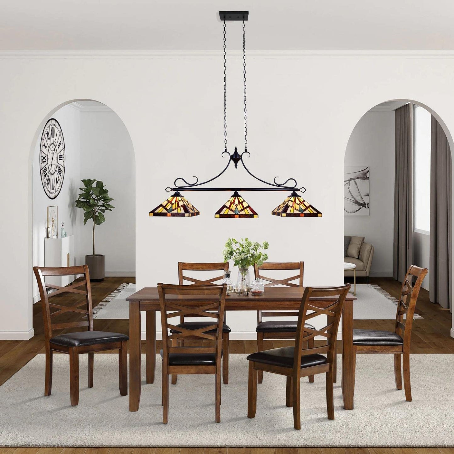 Chloe Lighting Vincent Mission Tiffany-Style Island Pendant 3 Light 47in Wide Multicolor Glass Model CH3T523BM47-IL3