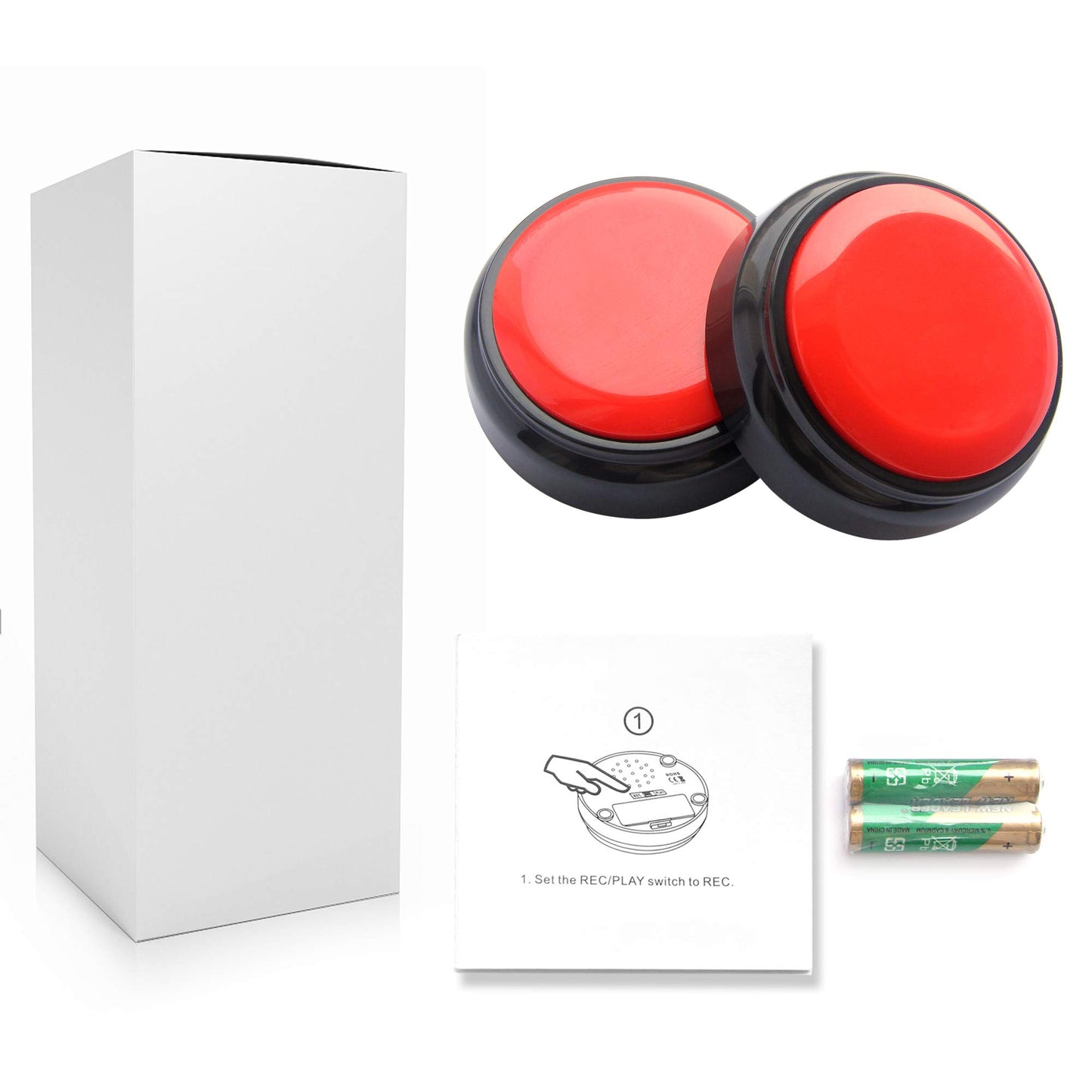 Recordable Button, Sound Button Record Talking Button Answer Buzzers Funny Buttons Record Your Own Words with 30s Voice Recording Time Also Used for Dog Pack of 2 - Black and Red (Battery Included)