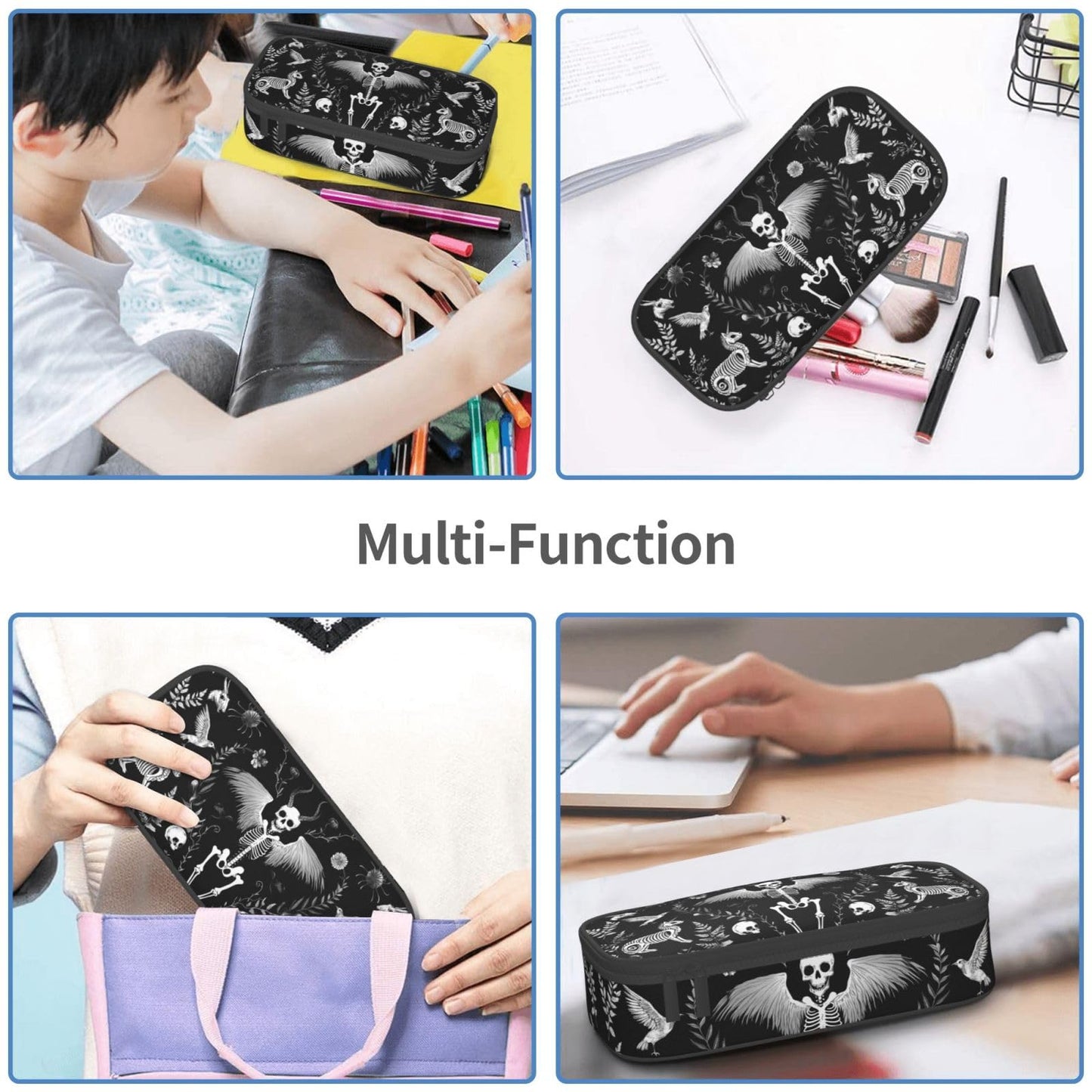 Droerfes Goth Skull Pencil Case Pencil Pouch Large Capacity Pen Bag School Office Organizer Stationery Storage Box For Girls Boys Teen Kids