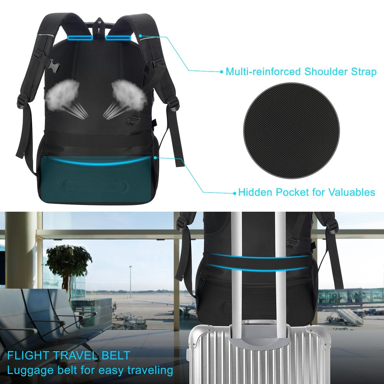 VESERI Travel Business Laptop Backpack for 18.4in PC with Shoe Compartment USB Charging Port,Sport Gym Bag for College Hiking Camping,Waterproof School Bookbag for Men Women Boys,Black
