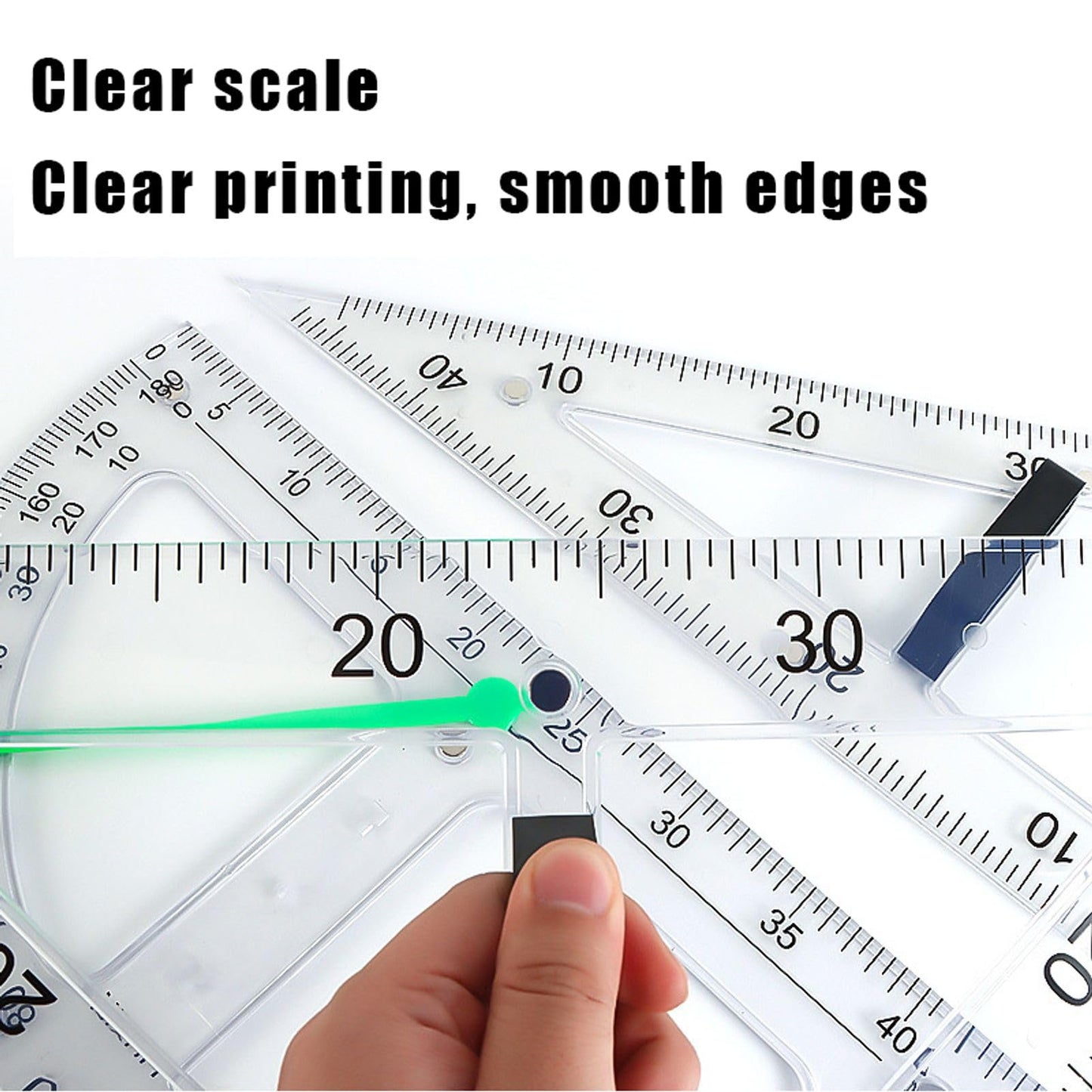 Magnetic Geometry Tool, Protractor, Triangle Rulers Easy Attachment Blackboard Measurement Kit, Teacher Board Protractor Multi-Purpose Kit Large (Transparent-2pc)