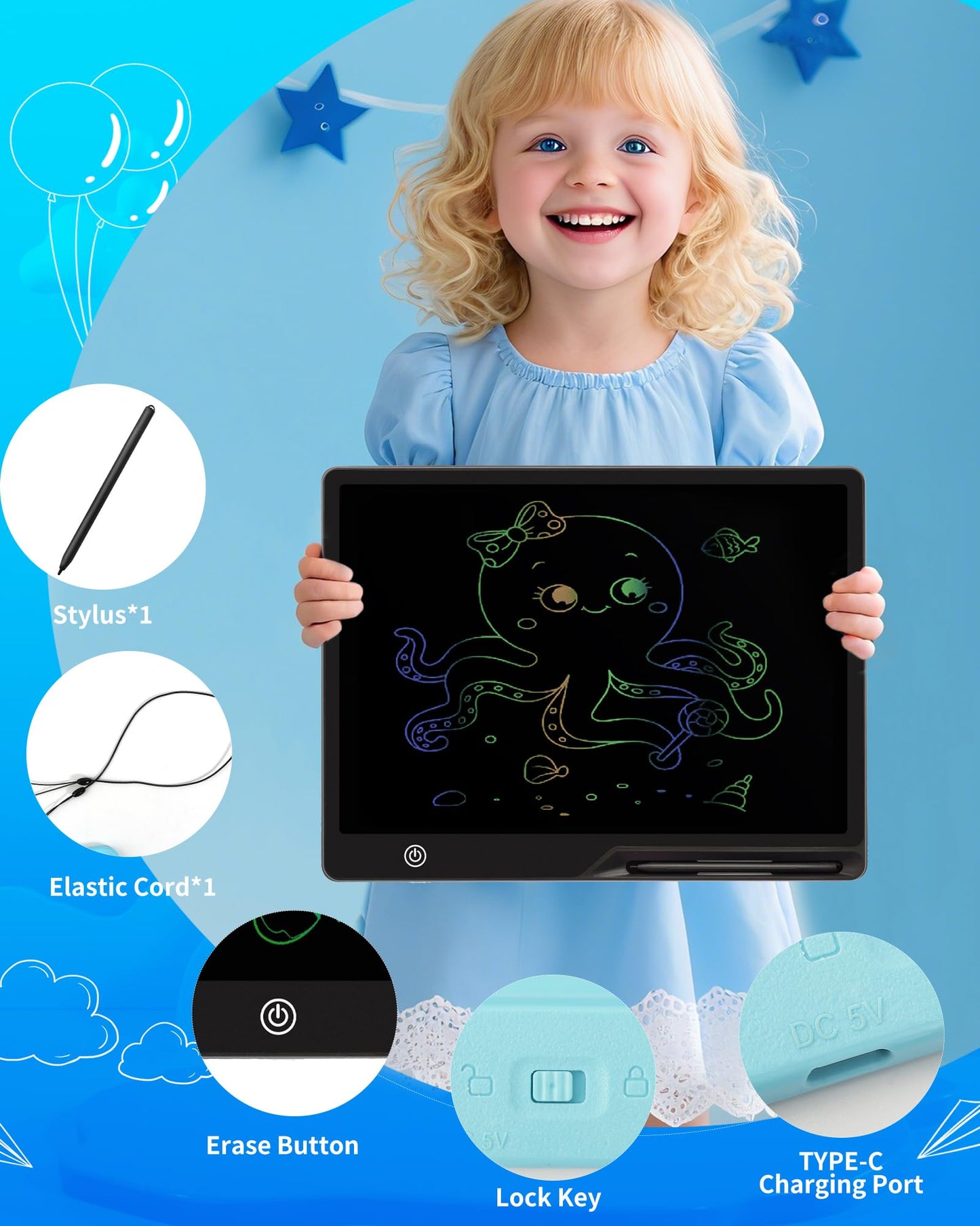 Magnetic LCD Writing Tablet for Fridge, 13 Inch Writing Tablet for Kids, Toddler Drawing Pad, Learning Toys for Boys Girls Ages 3.4.5.6.7.8, Writing Board for to-Do Lists and Family Messages (Black)