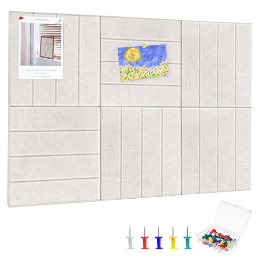 Thboxes Felt Bulletin Board Tiles 36" x 24", 6-Pack Cork Board for Office, Pin Board with 30 Pushpins Cork Boards for Office Decor Walls Organizer Classroom Decor, 40 Adhesive Tabs Included - Oatmeal