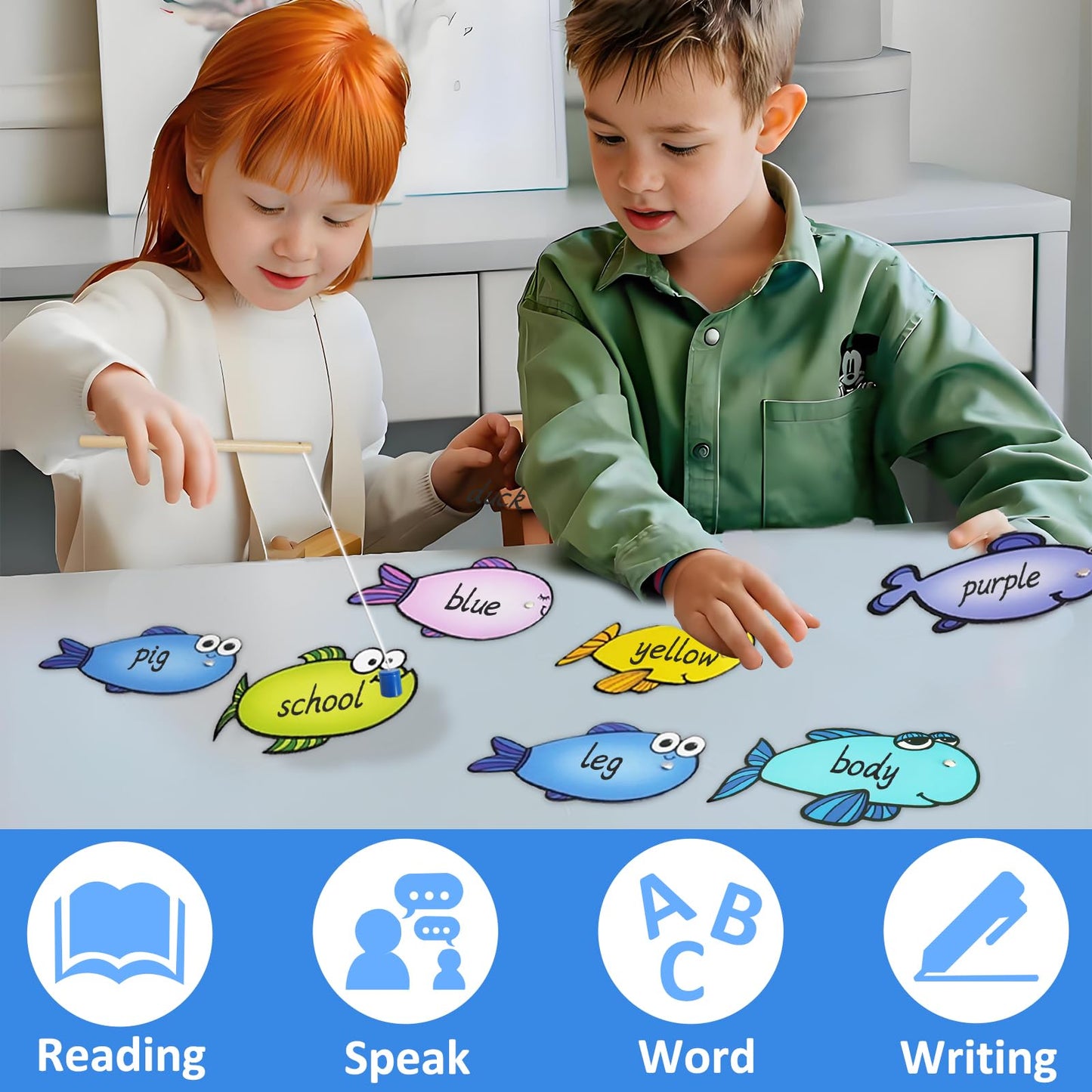 Quixorblex Magnetic Fishing Game 40 Dry Erase Fish Cards 48 Sight Words Flash Cards Kindergarten DIY Alphabet Fish Sight Word Games Educational Toys