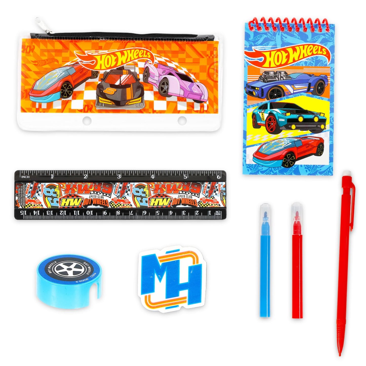 Hot Wheels Back to School Set for Kids - 11 Piece Bundle with Folders, Notebook, Pencils, Stickers, and More | Hot Wheels School Supplies