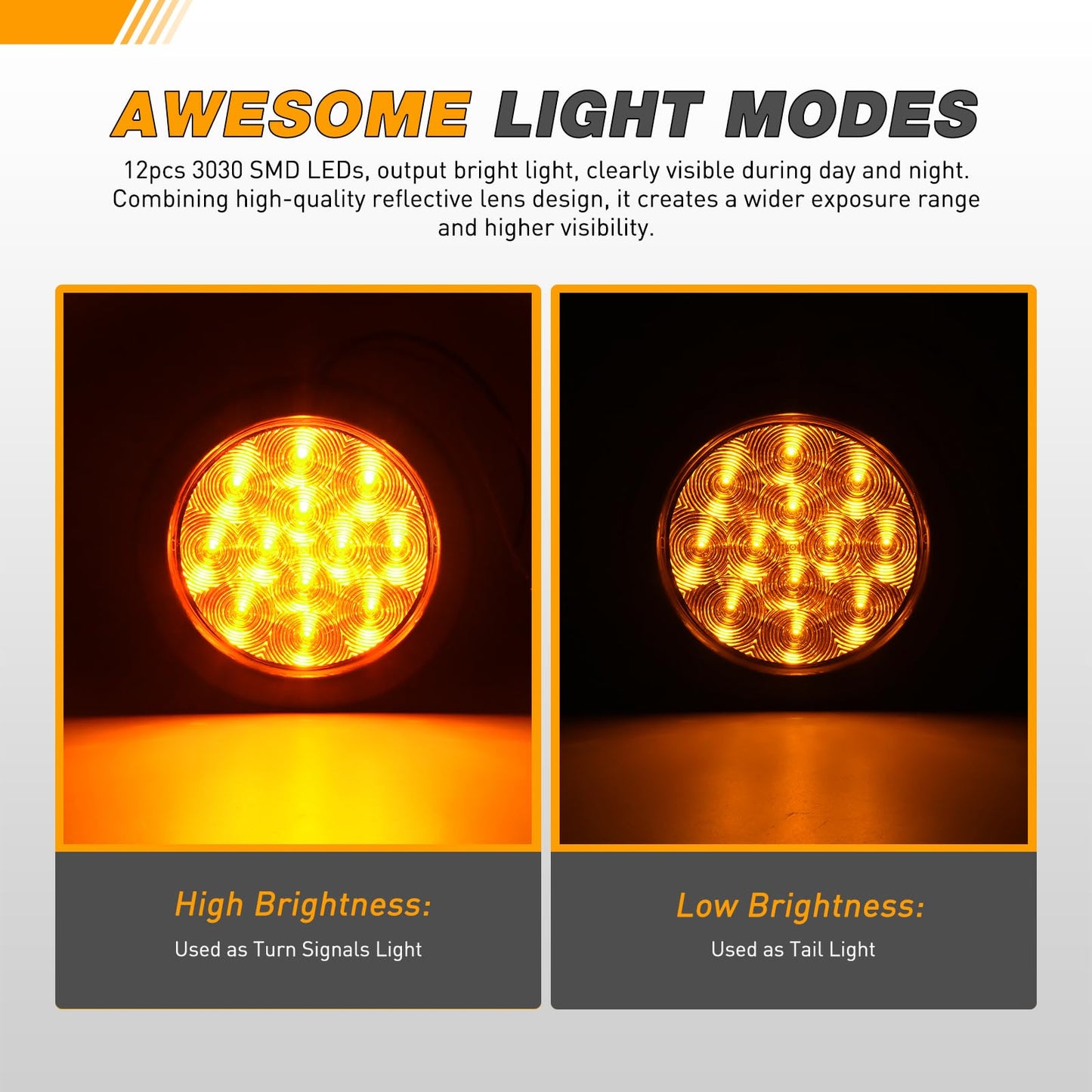 GOOACC Trailer Tail Light 2 PCS 12 LED Amber Turn Signals IP67 Waterproof Model Tail-13
