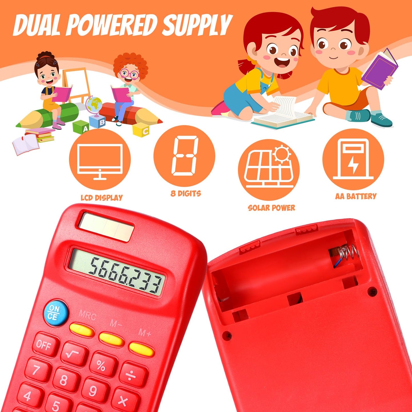 Copkim 24 Pack Student Mini Calculator for Classroom, 8-Digit Display Dual Powered Handheld Math Tools for Teachers, School Supplies and Classroom Rewards, Compact Design(Red)