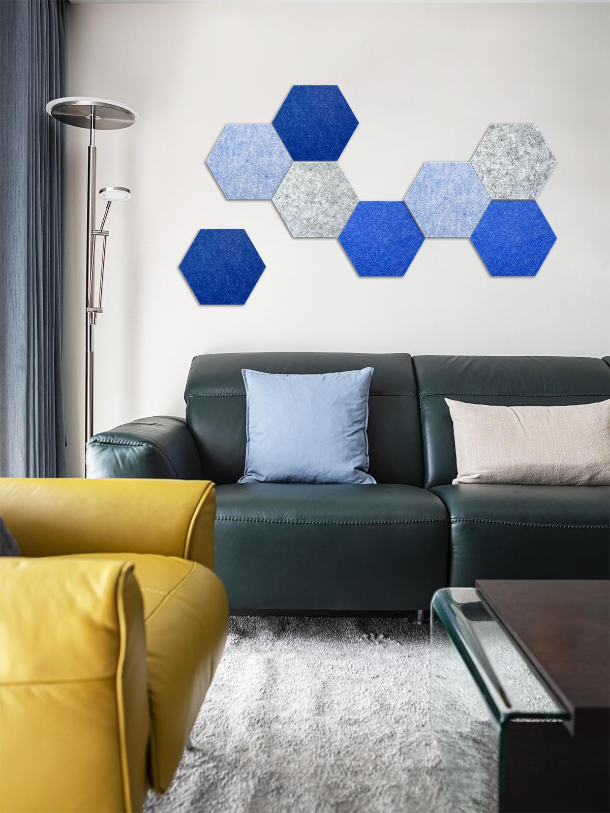 Hexagon Felt Bulletin Board Tiles, 8 Pcs, 8.7 x 7.5 inches, with 20 Pushpins, for Easy Display of Photos Pictures Memos Notices, Felt Wall Tiles for Office Home Classroom (Blue)