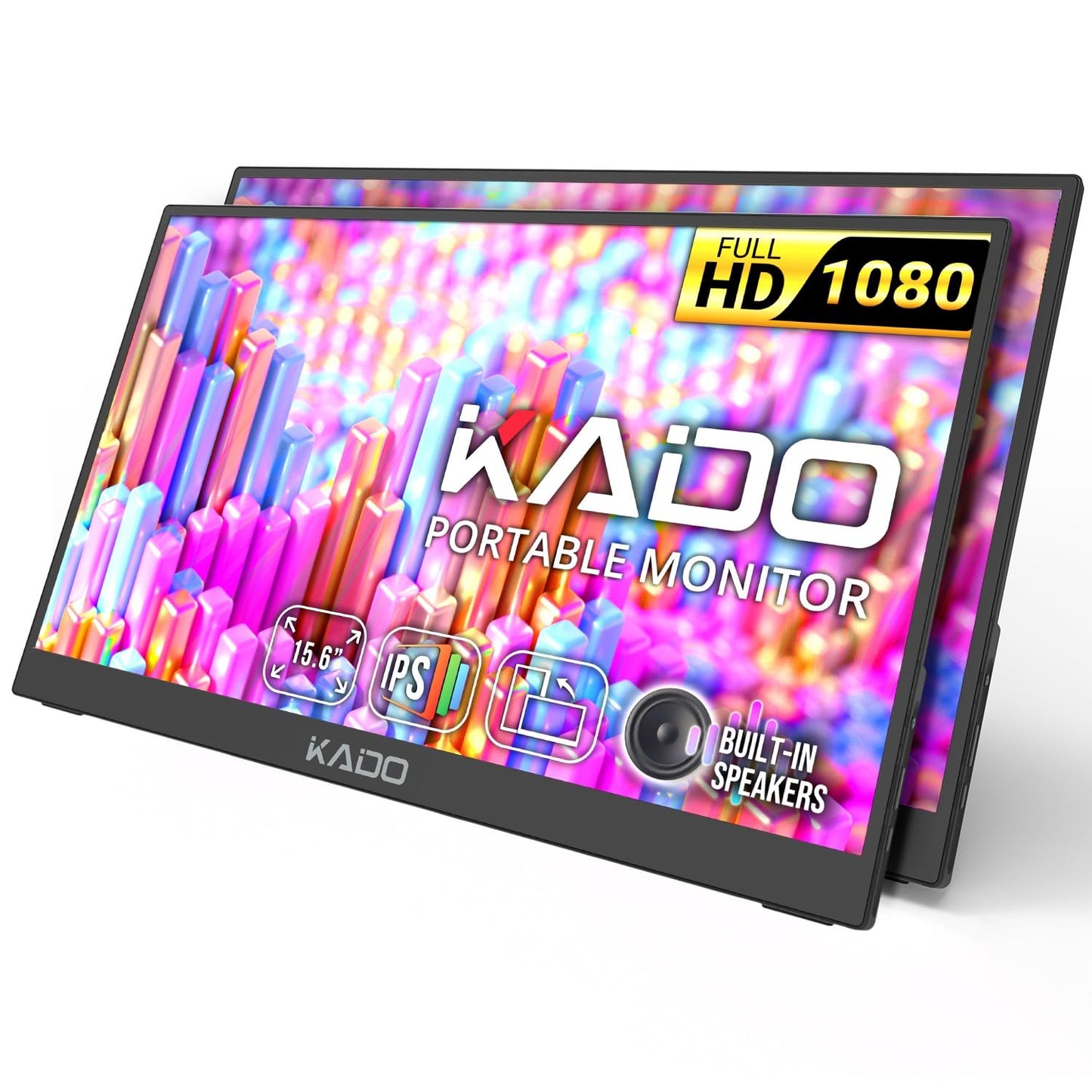 Kado 2-Pack 15.6 Inch FHD Portable Monitor for Laptop, 1080p Second Display IPS 1920x1080, 45W Charging HDMI USB-C Laptop Screen Extender, Kickstand for PC, Mac, Dex, Tablet, Xbox, PS4/PS5, Switch