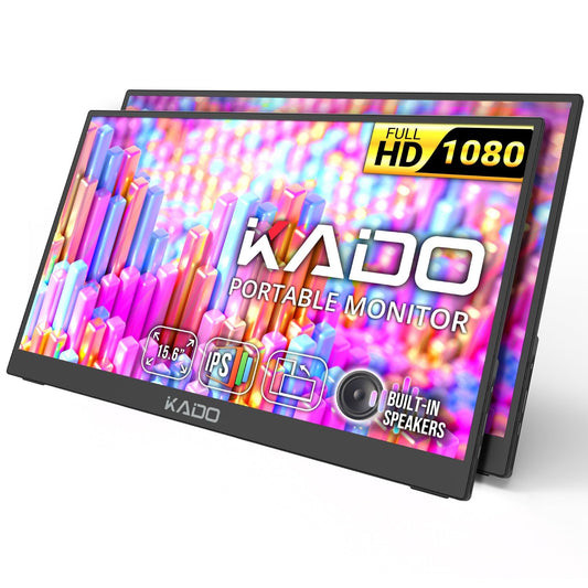 Kado 2-Pack 15.6 Inch FHD Portable Monitor for Laptop, 1080p Second Display IPS 1920x1080, 45W Charging HDMI USB-C Laptop Screen Extender, Kickstand for PC, Mac, Dex, Tablet, Xbox, PS4/PS5, Switch