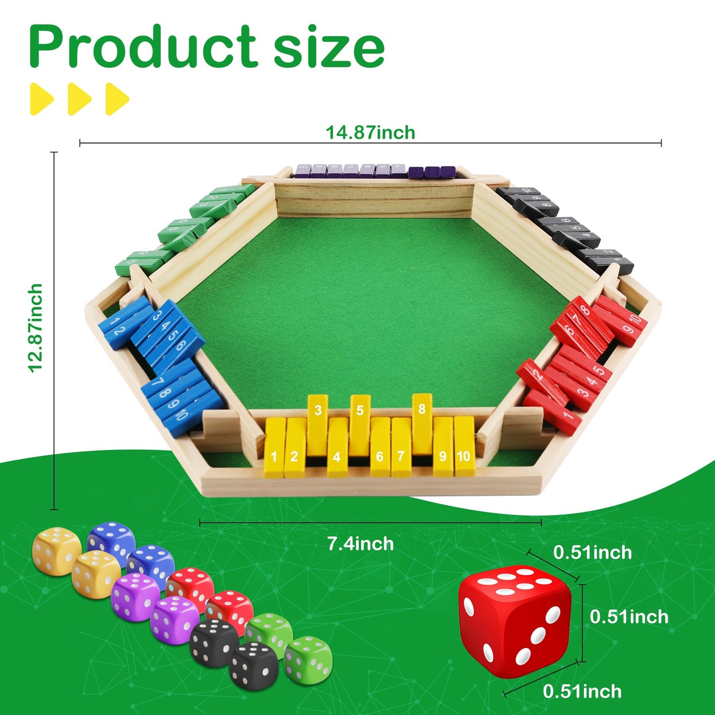 ITOMTE Shut The Box Game Wooden, 1-6 Players Dice Board Game for Adults and Kids, 10 Numbers Math Games - Educational and Entertaining, Classic Table Flip Blocks for Family Game Night
