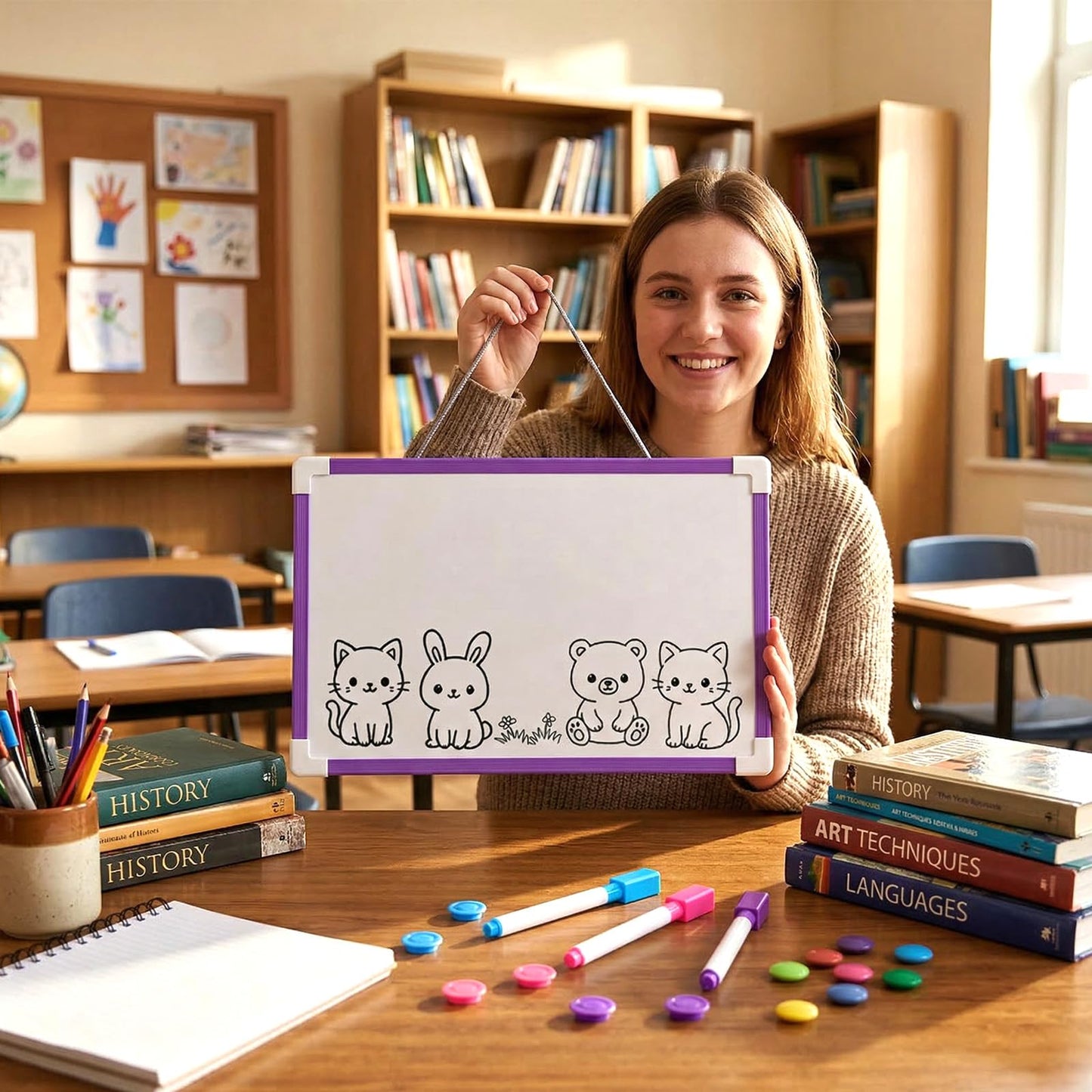 12 Set Hanging Magnetic Dry Erase Board, 11.8" x 7.68" Small Double-Sided Whiteboard Kit for Kids & Classroom, Includes Markers & Magnets (Pink, Blue, Green, Purple)