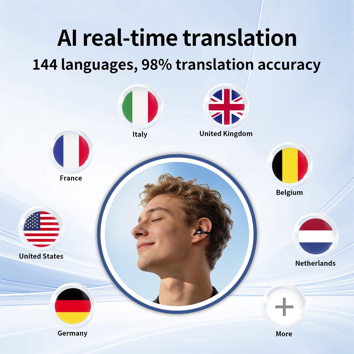 Jrrese AI Translation Earbuds Real Time, 164 Languages 80H Playtime Translator Ear Buds Audifonos Traductores Inglés Español Wireless Earphone Bluetooth AI Headphone for Travel Meeting Learning