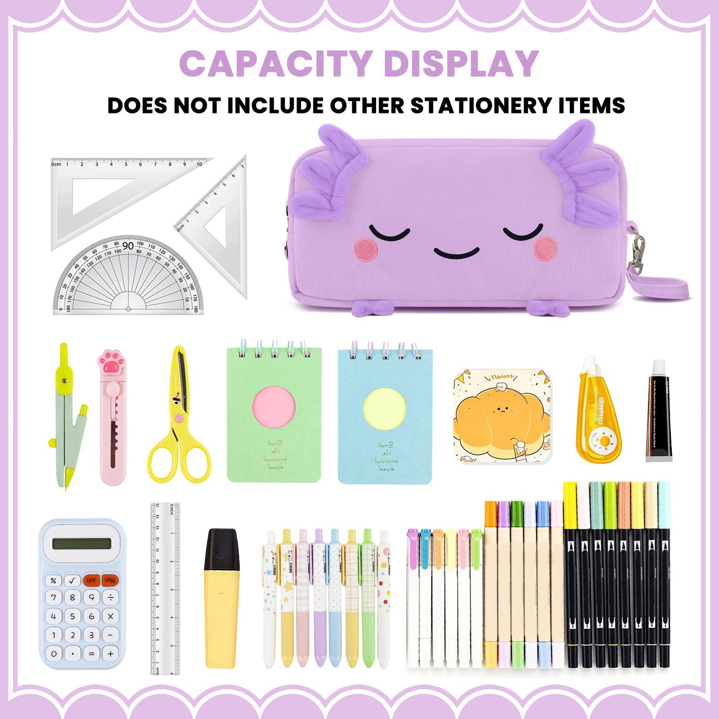 EHZYP Axolotl Pencil Case, Pencil Case For Girls Kids, Salamander Pen Box For School, Large Capacity Pen Pouch,School Supplies Bag for Kids (Purple)