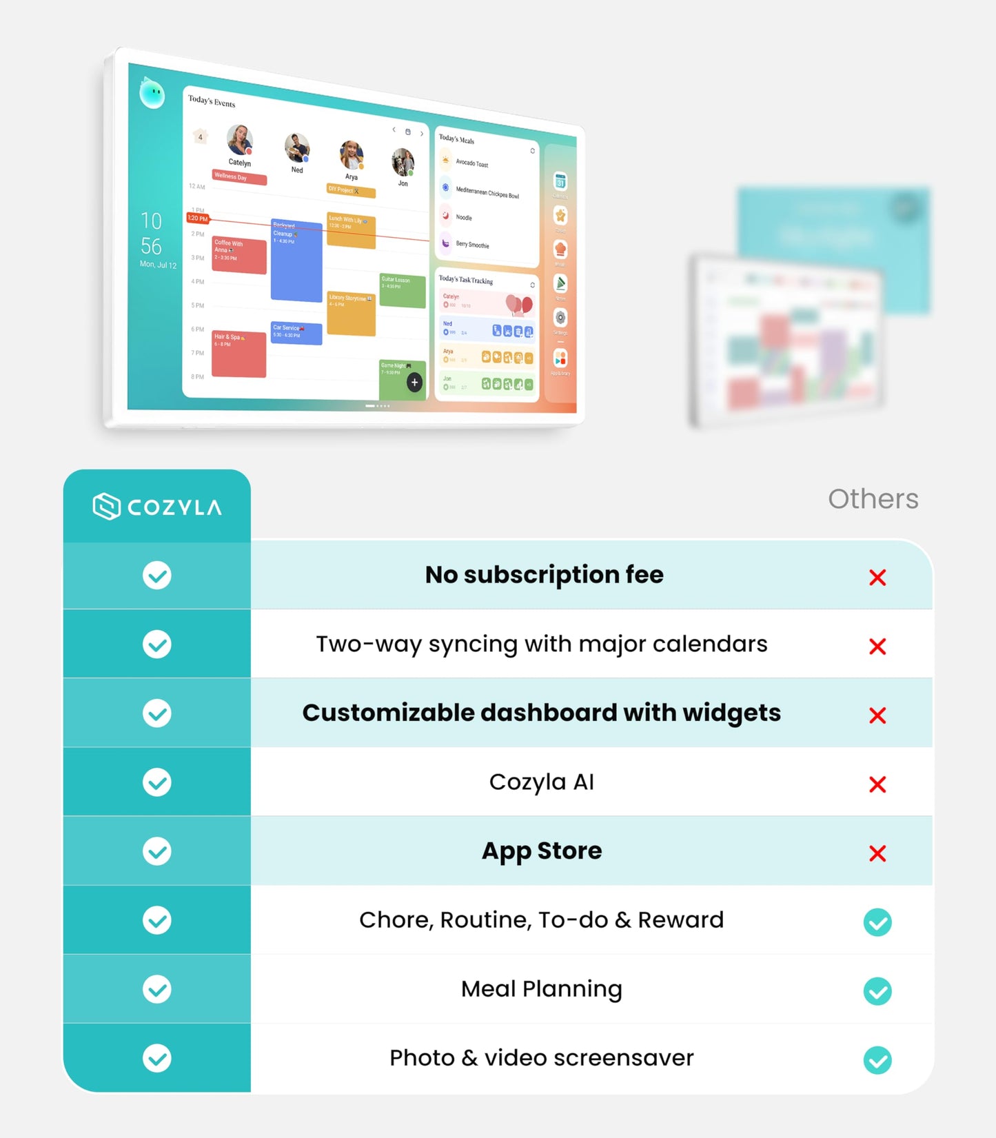 Cozyla Calendar Plus 2: 32" Smart Digital Calendar Wall Touch Screen & No Subscription Family Dashboard, Electronic Display for Family System- Chore Chart, Meal Planner, Support App Store Wall Mount