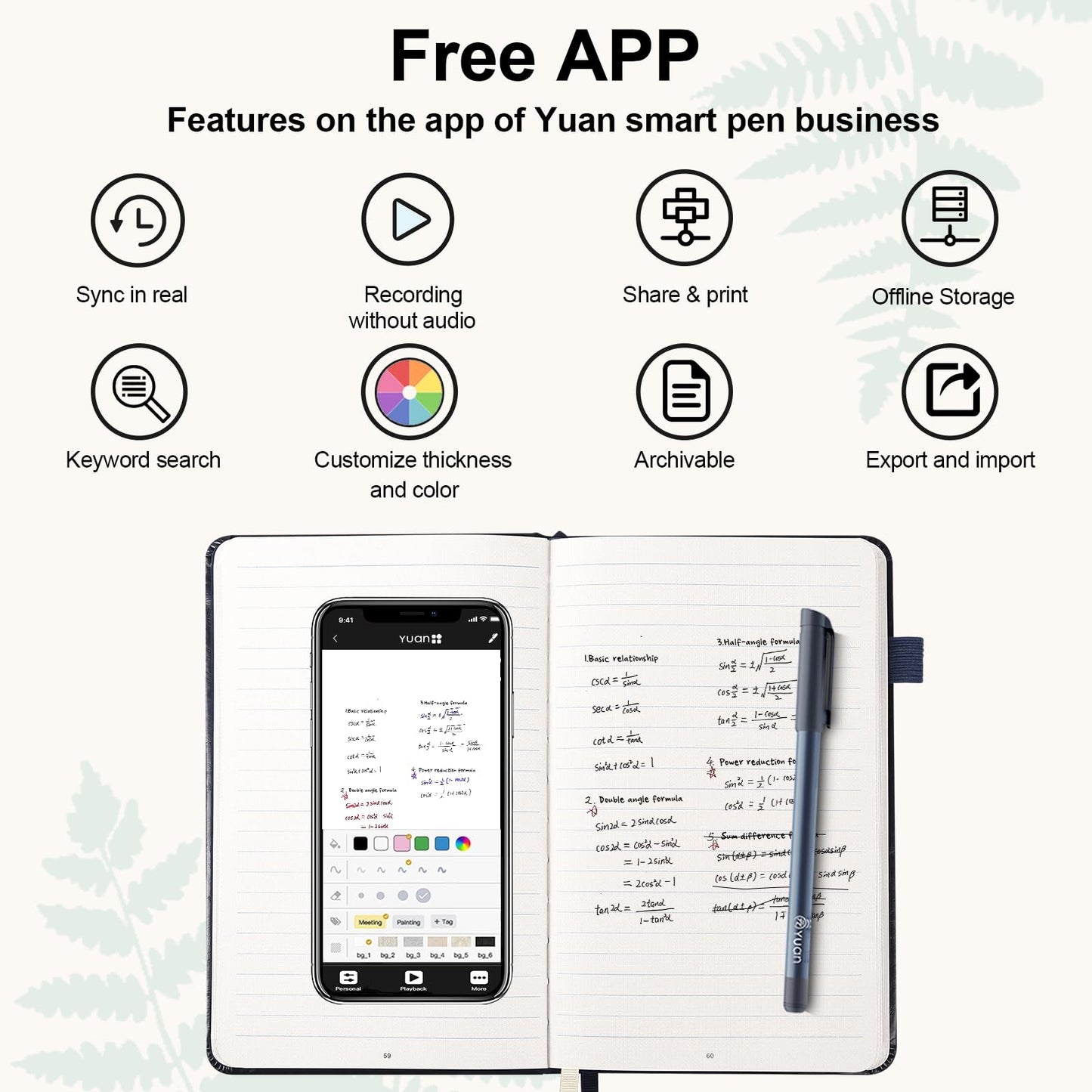 Yuan Smart Digital Notebook with Pen, Smart Pen for Note Taking Real-Time Sync-to-Digital, Smart Writing for Meeting Class Creation, Digitizing, Store, and Share Handwritten Notes via App(iOS/Android)