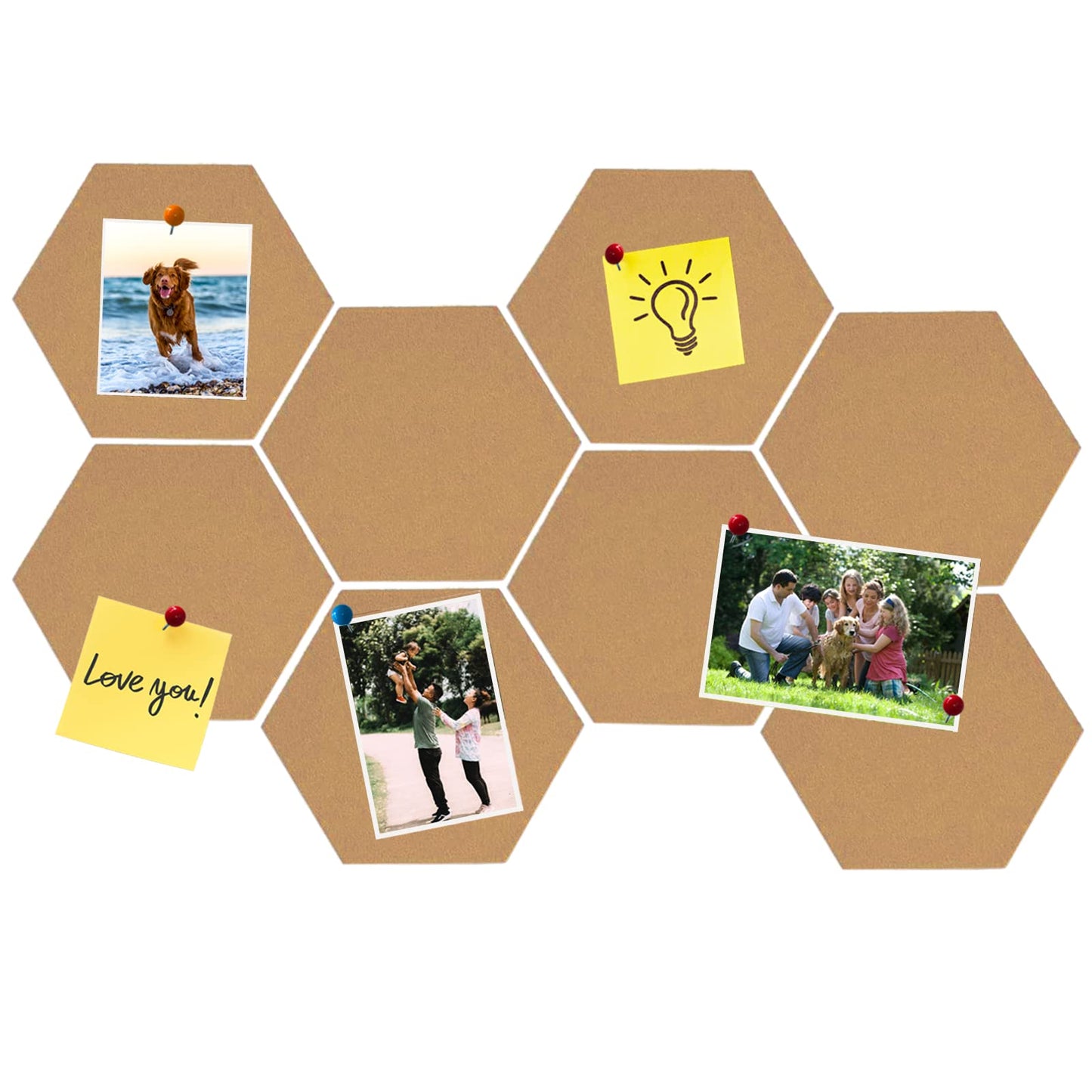 HULAVO 8Pcs Hexagon Felt Cork Board Tiles, Self Adhesive DIY Bulletin Board Pin Board for Office School Home Wall Decor Stickers Memos Photos Display (Deep Camel)
