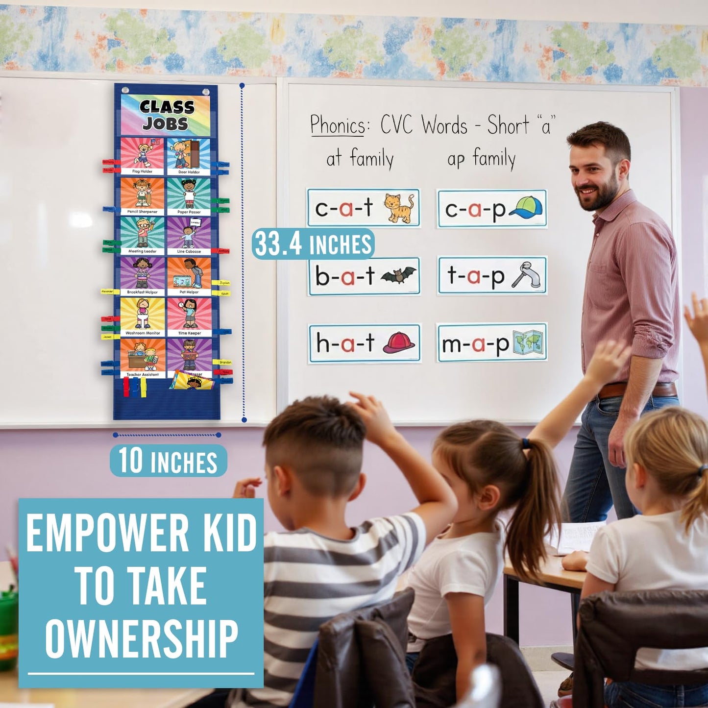 Classroom Jobs Pocket Chart with 47 Cards, Class Management Helpers for Preschool Elementary Homeschool, Teachers Must Haves Educational Supplies for Students