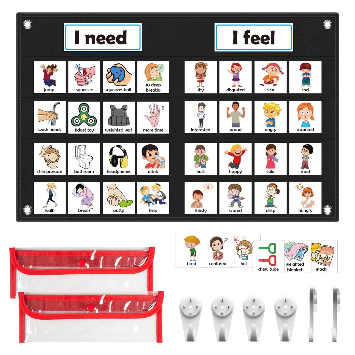 KIKIGOAL Feelings Chart For Preschool Teacher Supplies, Social Emotional Learning Pocket Chart, Autism Visual Behavior Management, Daycare Essentials, Calm Down Corner Classroom Supplies