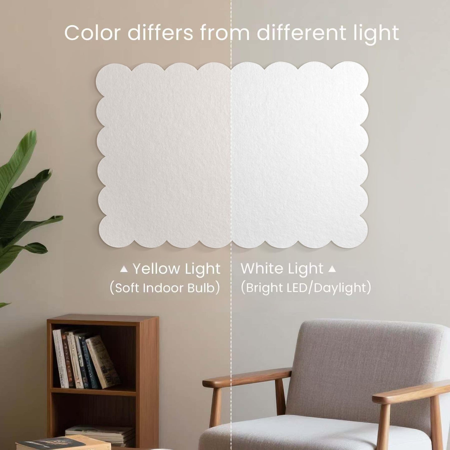 Lightomorrow Scalloped Bulletin Board, 36 x 24 Inches Felt Pin Board - Decorative Cork Alternative for Wall, 3' x 2' Foldable Picture Self-Adhesive Vision Prayer Board with 20 Pushpins - White