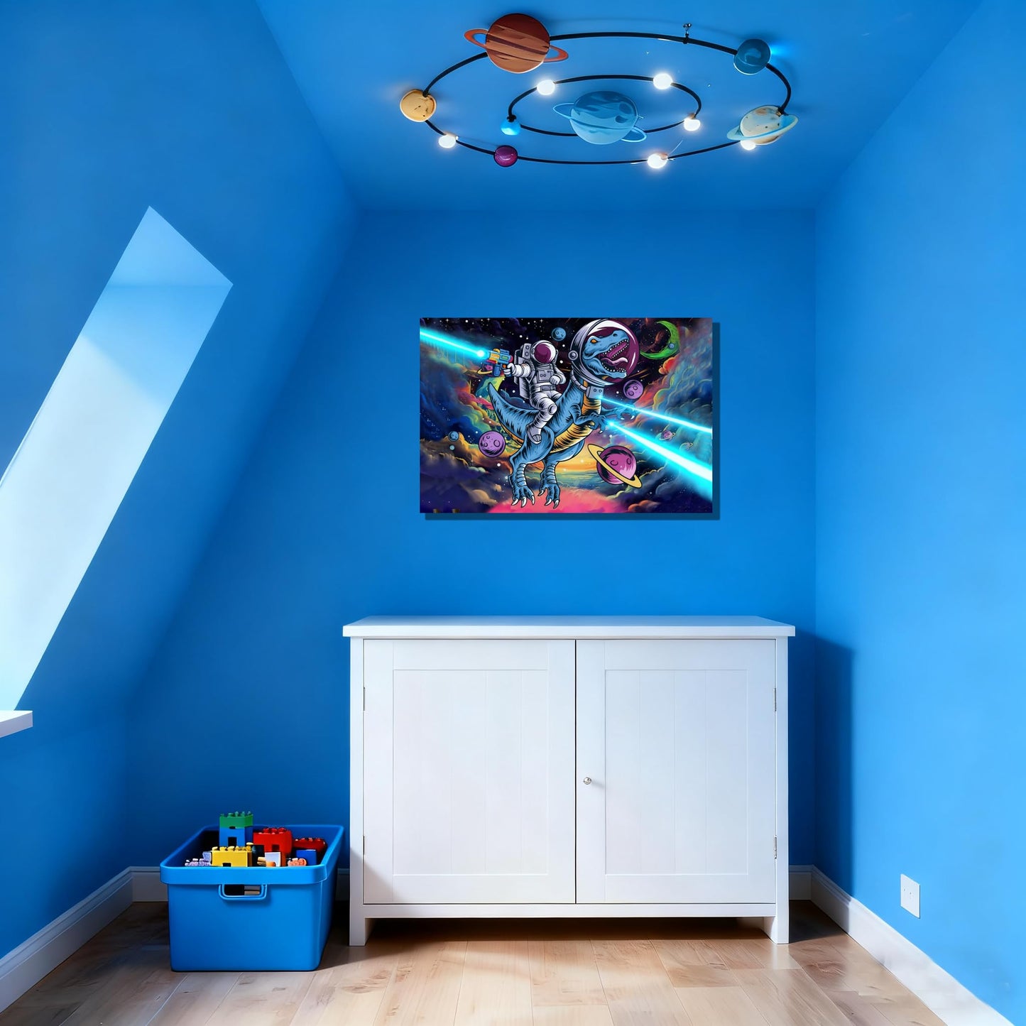 16x24 Space Astronaut Dinosour Star Wars Canvas Wall Art Watercolor Framed Prints Teen Boy T-Rax in Galaxy Cosmic Home Decor Painting Kids Bedroom Picture Child Room Funny Poster Kids Bathroom Photo
