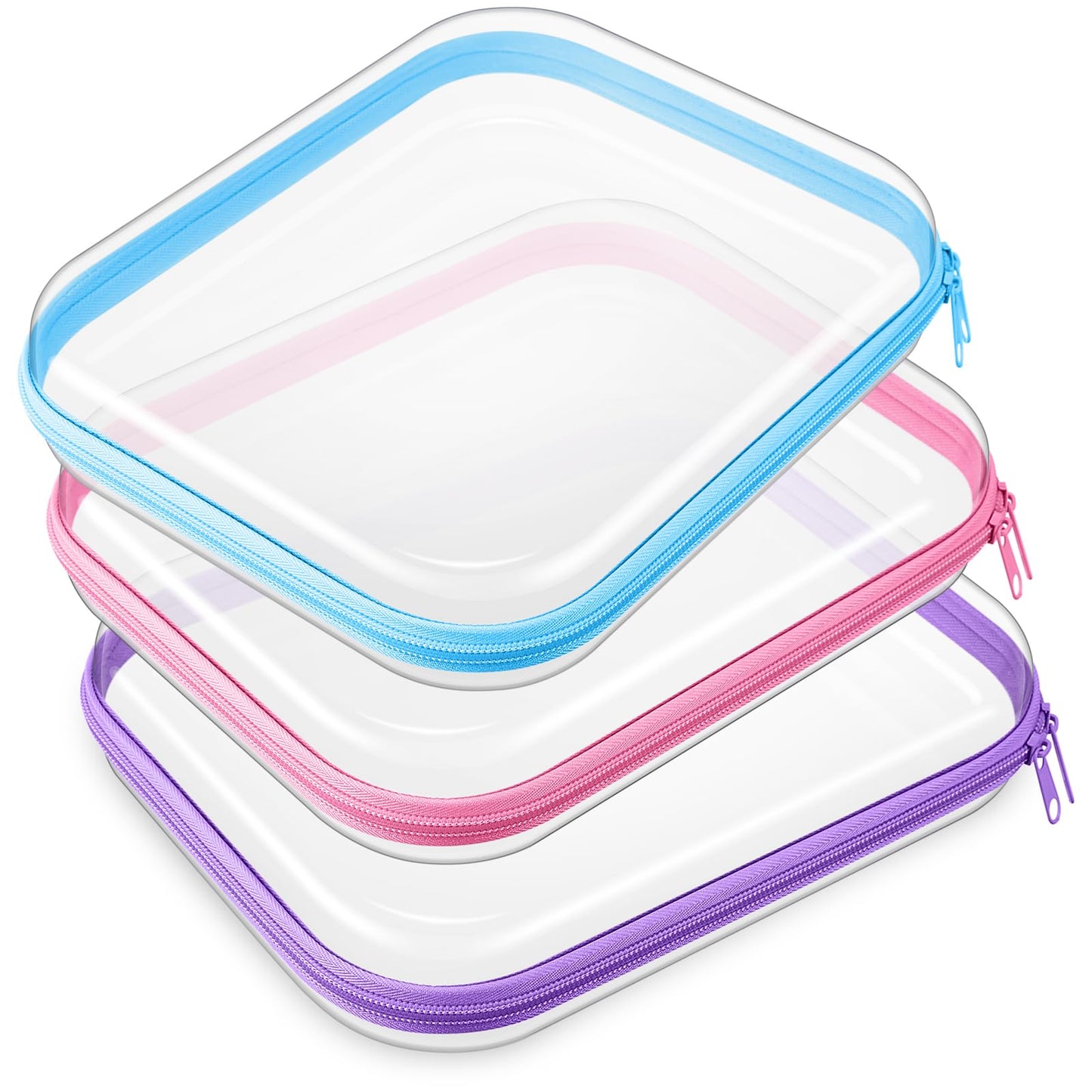 Hoolerry 3 Pcs Clear Hard Zipper Case Hard Plastic Zipper Pouch Makeup Bag Portable Travel Organizer for Cosmetics, Office Supplies, Documents & Toiletries(Multicolor,M)