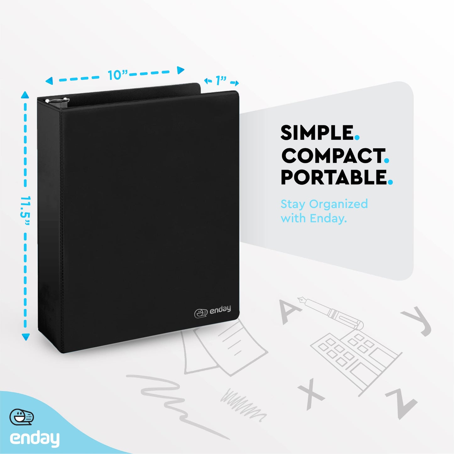 Enday 3 Ring Binder 1.5 Inch, Black Heavy Duty Three Ring Binder, 325 Sheets Capacity - 1.5 Inch Binder for Home School and Office