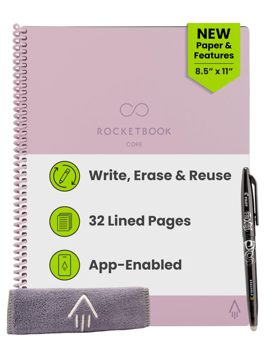 Rocketbook Core Reusable Smart Notebook, Lined Pages For School, Work and Creative Projects, Letter Size 8.5x11, Pink - Premium