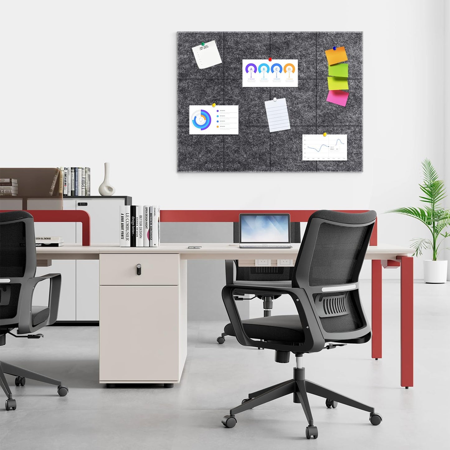 Large Cork Board for Walls 48"x36" |Cork Board Alternative| 12 Pack Felt Wall Tiles| Dark Gray Bulletin Board with Removable Adhesive | Cork Boards Pinboard for Office Home Classroom，Dark Gray