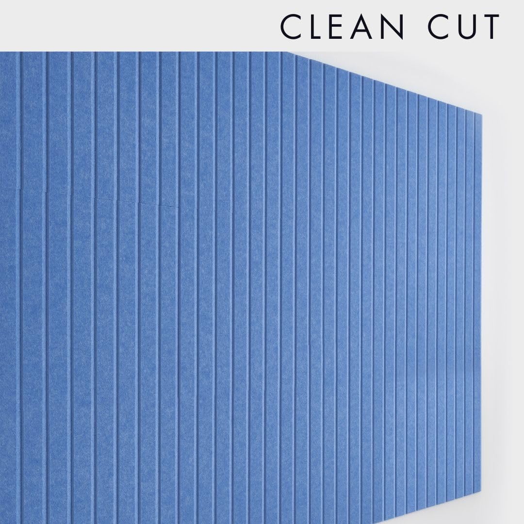 VIVELDA Felt Bulletin Board Tiles 48"x36" -12-Pack Cork Board Alternative, OEKO-TEX Certified, NRC 0.95 Acoustic Wall Panels, Damage-Free Adhesive, Slatted Design, Home Office, Classroom (Pastel Blue)