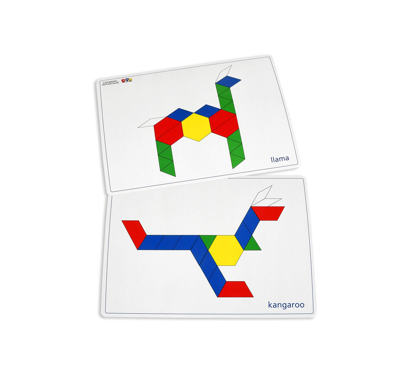 LEARNING ADVANTAGE Pattern Block Cards - Set of 20 Double-Sided Cards - Early Geometry for Kids - Teach Creativity, Sequencing and Patterning
