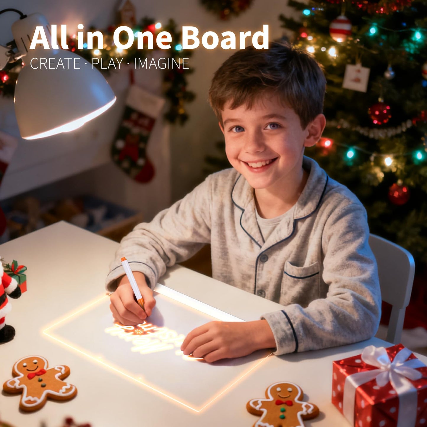 LuxuMach LumiBoard Led Drawing Board for Kids, LED Note Board with Colors, Glowing Acrylic Dry Erase Boards, Gift for Girls on Birthdays & Christmas (15.7" x 11.8", White)