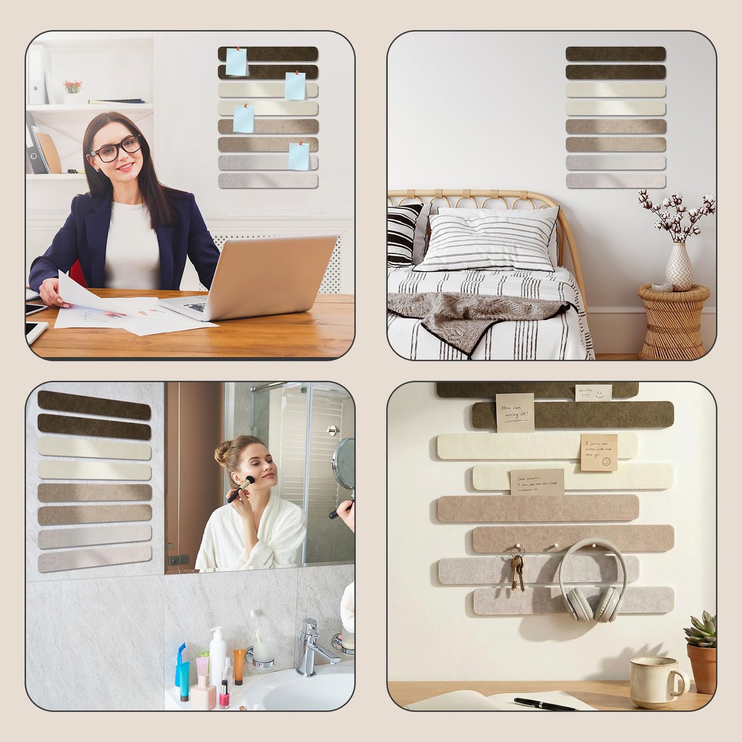 Cork Board Alternative Felt Strip Board 8-Pack 13"x2", Bulletin Board Bar Strips with 60 Pushpins Adhesive Install for Bedroom Door & Home Office (8Pack-Linen Dusk)