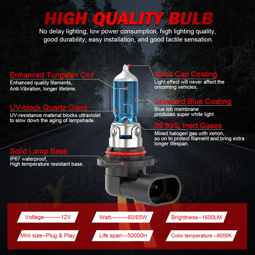 SYJIIP Halogen Headlight Bulbs 9005 H11, 6000K White, 300% Brightness, 4-Pack for Chevy Traverse 2009-2012
