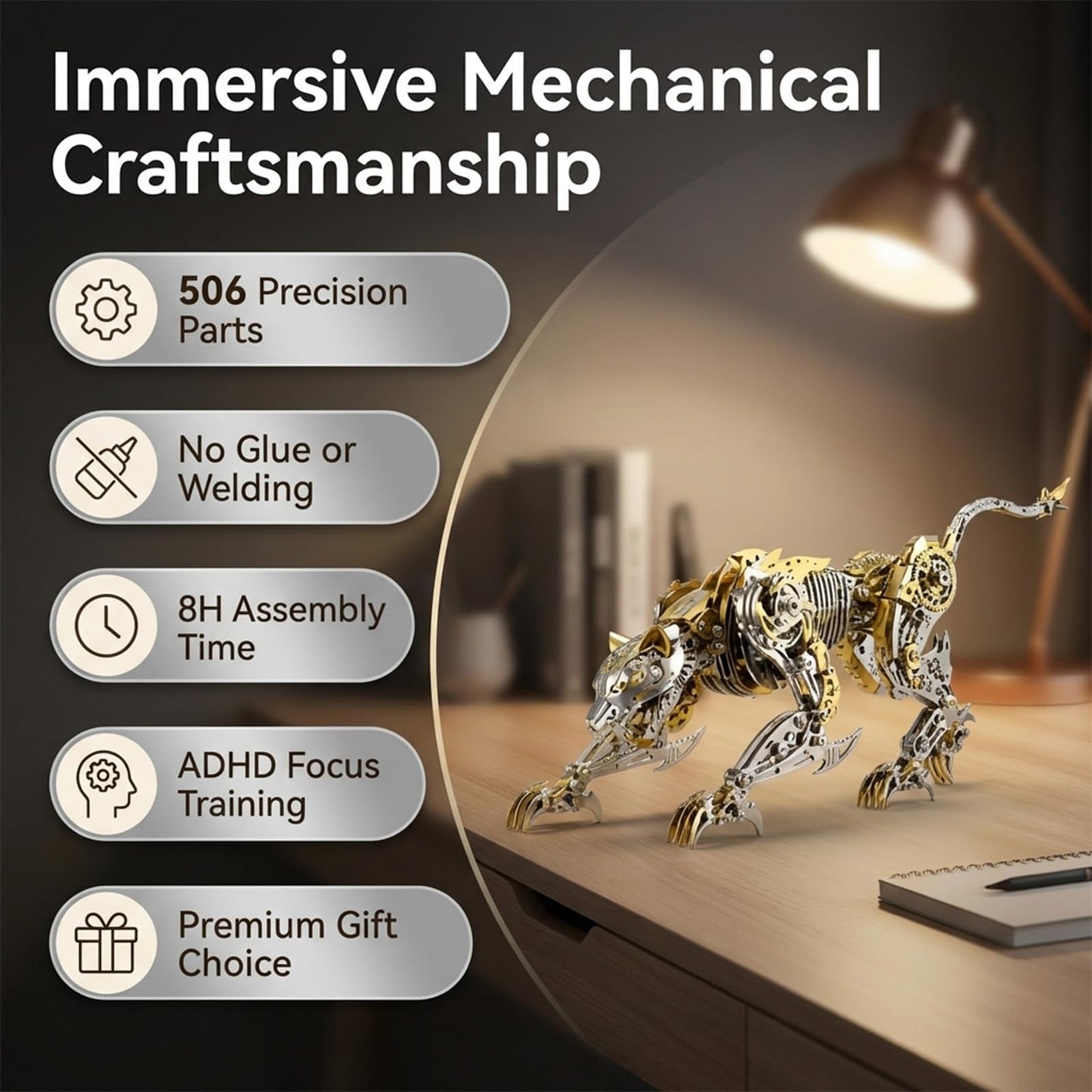 3D Metal Puzzle for Adults,Mechanical Cheetah Puzzle Building Set，3D Metal Model Kit, Brain Teaser Puzzles DIY Assembling for Stress Relief - A Collectible Gift for a man (Cheetah)