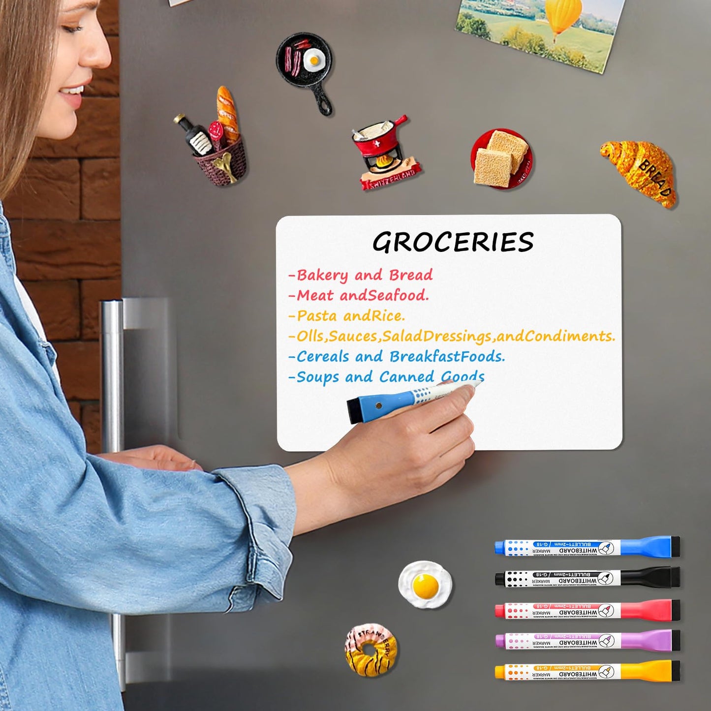 Magnetic Whiteboard for Fridge, 4-Pack Dry Erase Boards (12×8 in) with 5 Markers & Eraser, Strong Magnet & Stain-Resistant Surface, Reusable Message Board for Fridge, Family Planner & Kitchen Notes