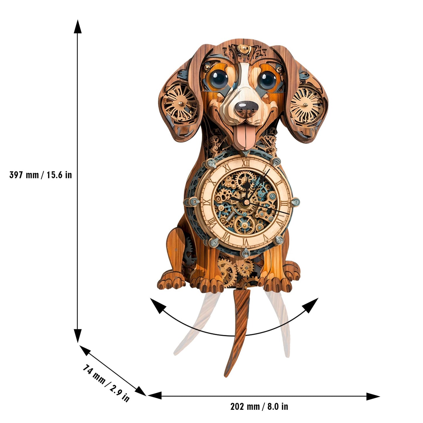 3D Wooden Puzzles for Adults, Dachshund Clock with Pendulum Model Kit, 3D Puzzles for Adults Room Home Decor DIY Wall Clock Kit, Holiday Birthday Christmas Day Gifts for Men Women Teens