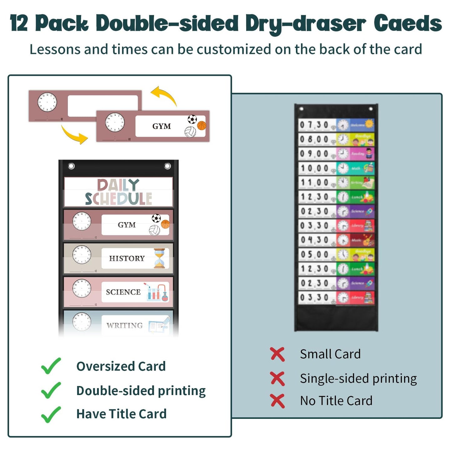 Monthly Calendar Pocket Chart for Classroom, Printed Days of The Week with Cards, Learning for Home or Kindergarten, Teacher Must Have Supplies That Fits Any School Décor (Black Calendar+Daily Schedule)